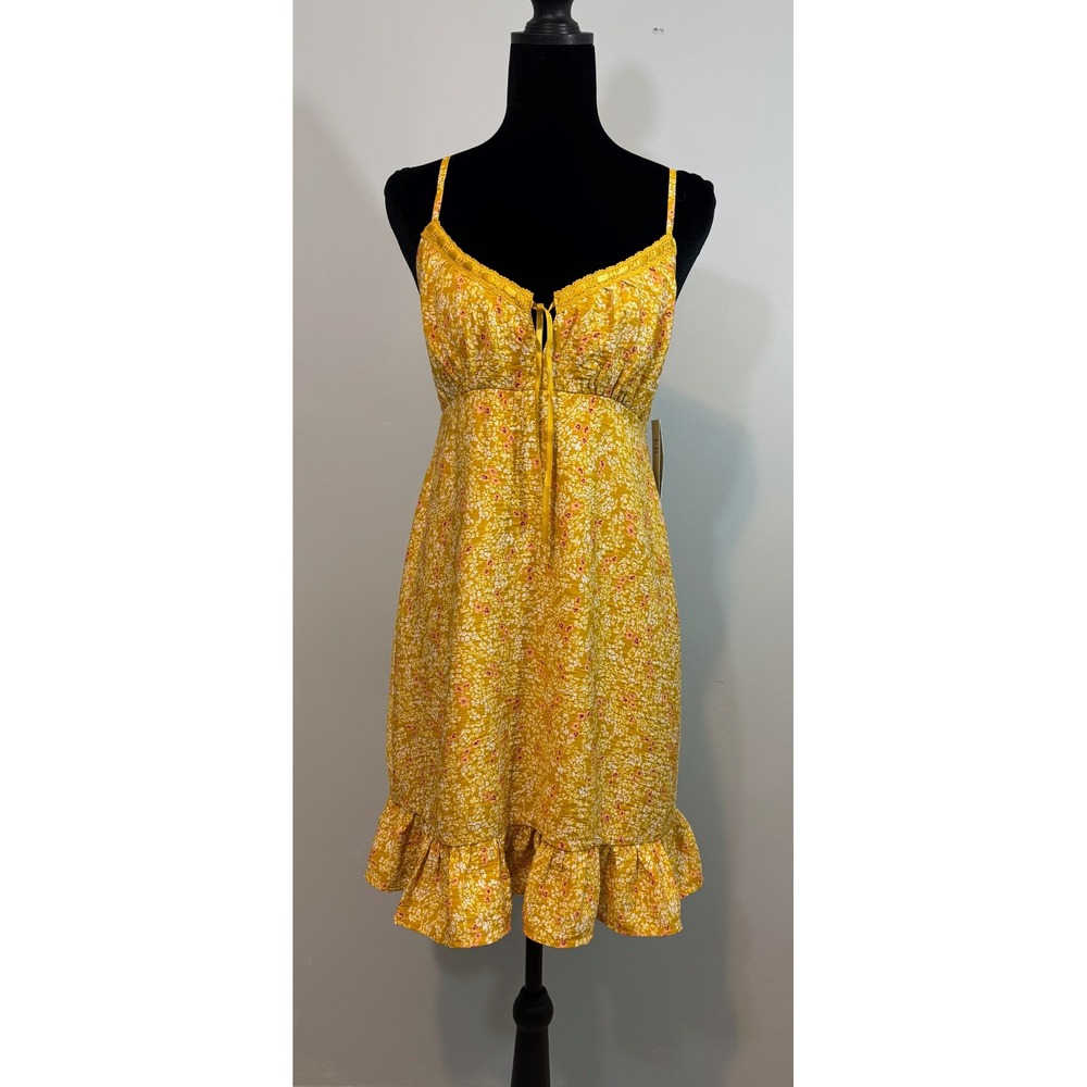 No Boundaries NWOT Yellow Floral Adjustable Sundress Size Medium Midi